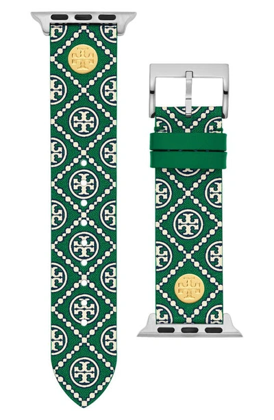 Shop Tory Burch The Monogram Leather Band For Apple Watch®, 38mm/40mm In Green
