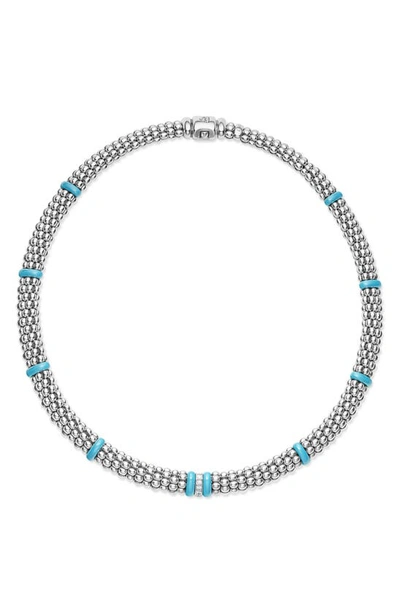 Shop Lagos Blue Caviar Diamond Link Necklace In Blue Ceramic