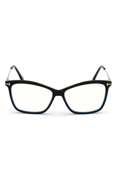 Tom Ford Blue Block Square Plastic Optical Glasses In Shiny Black/ Blue Block Lens