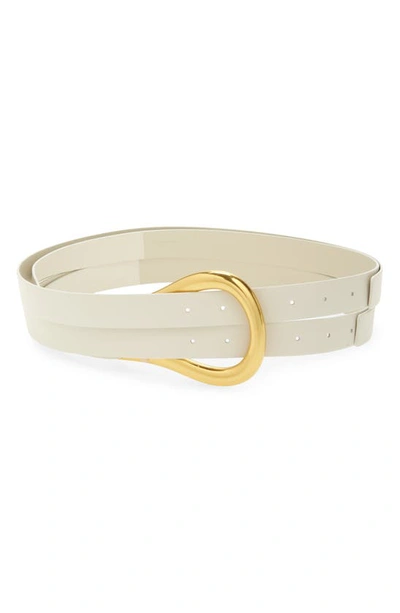 Shop Bottega Veneta Leather Belt In 9011-white/ Plaster-gold