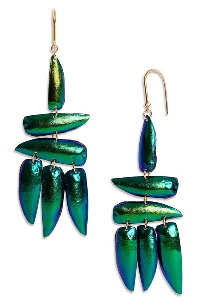 Shop Isabel Marant Beetle Wing Chandelier Earrings In Green Multi