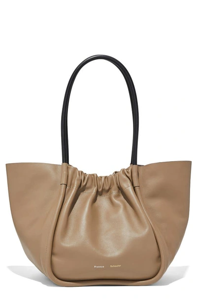 Shop Proenza Schouler L Ruched Leather Tote In Light Taupe