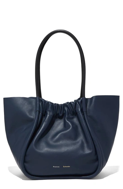 Shop Proenza Schouler Large Ruched Leather Tote In Dark Navy