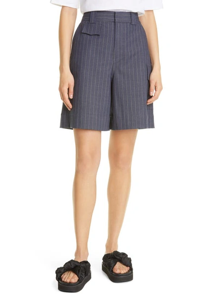 Shop Ganni Pinstripe A-line Shorts In Dress Blues