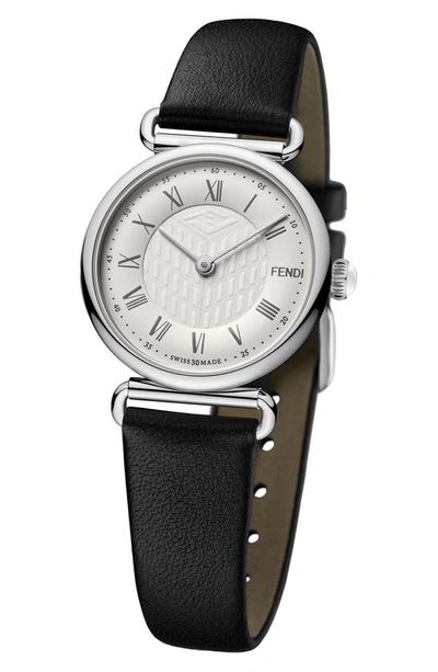 Shop Fendi Palazzo Leather Strap Watch, 29mm In Black/ White/ Stainless Steel
