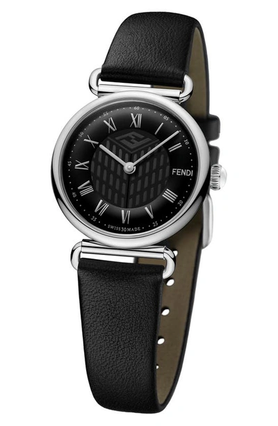 Shop Fendi Palazzo Leather Strap Watch, 29mm In Black/ Stainless Steel