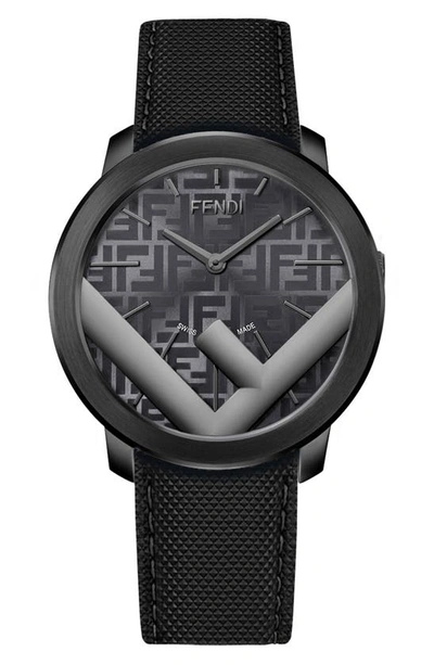 Shop Fendi Run Away Woven Strap Watch, 41mm In Black/ Grey