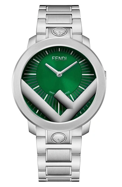 Shop Fendi Run Away Bracelet Watch, 41mm In Silver/ Green/ Silver
