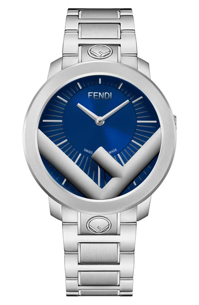 Shop Fendi Run Away Bracelet Watch, 41mm In Silver/ Blue/ Silver