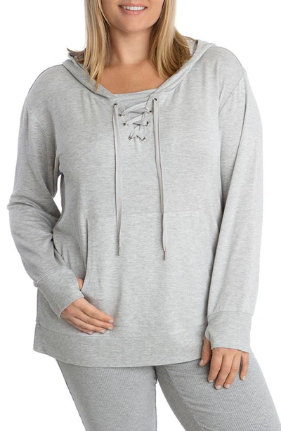 Shop Adyson Parker Lace-up Hoodie With Built-in Mask In Light Heather Grey