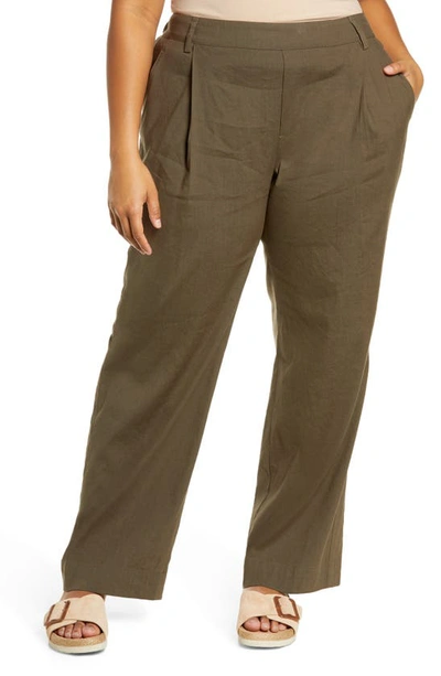 Shop Vince Linen Blend Wide Leg Pull-on Pants In Tea Leaf