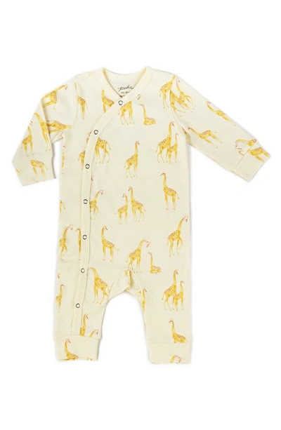 Shop Pehr Follow Me Giraffe Organic Cotton Romper In Yellow