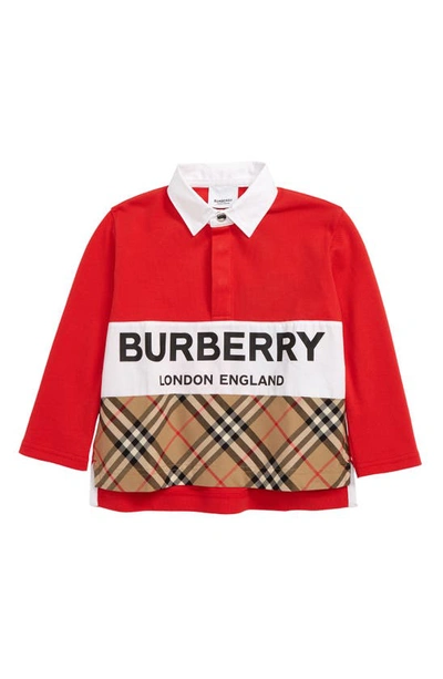 Shop Burberry Quentin Logo Check Cotton Pique Polo In Red