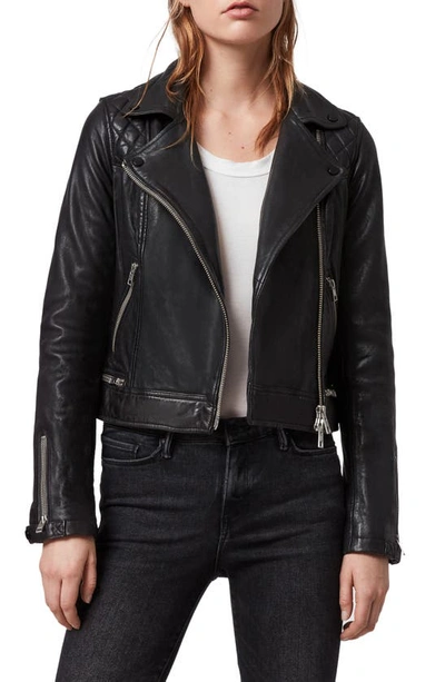 Allsaints Conroy Quilted Leather Biker Jacket In Black/gray | ModeSens