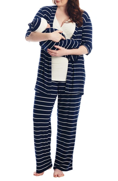 Shop Everly Grey Analise During & After 5-piece Maternity/nursing Sleep Set In Navy Stripe
