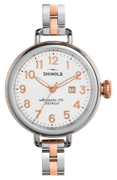 Shop Shinola 'the Birdy' Bracelet Watch, 34mm In Silver/ White/ Rose Gold