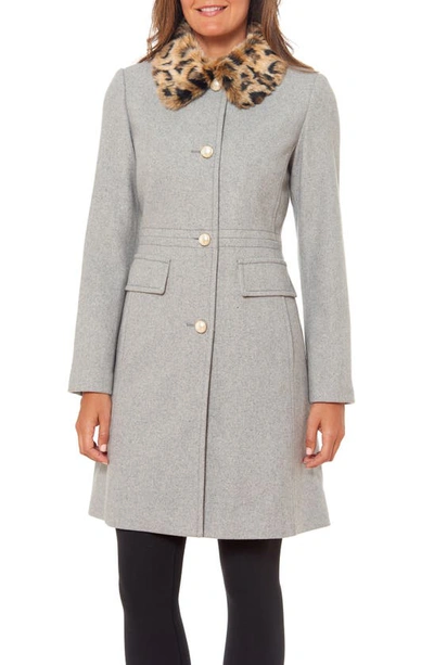 Shop Kate Spade Faux Fur Collar Wool Blend Coat In Heather Grey