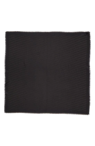 Shop Fendi Ff Logo Jacquard Silk Blend Scarf In Black/ Grey