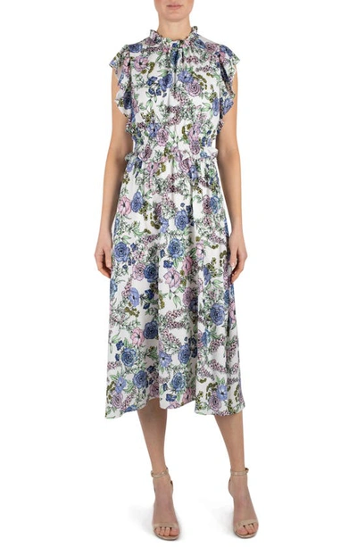 Shop Julia Jordan Floral High Neck Ruffle Sleeve Dress In Ivory Multi