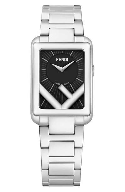 Shop Fendi Run Away Rectangle Bracelet Watch, 22.5mm X 32mm In Silver/ Black/ Silver
