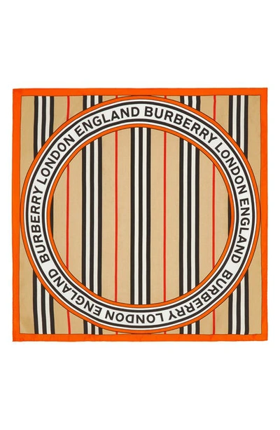 Shop Burberry Logo Icon Stripe Square Silk Scarf In Archive Beige