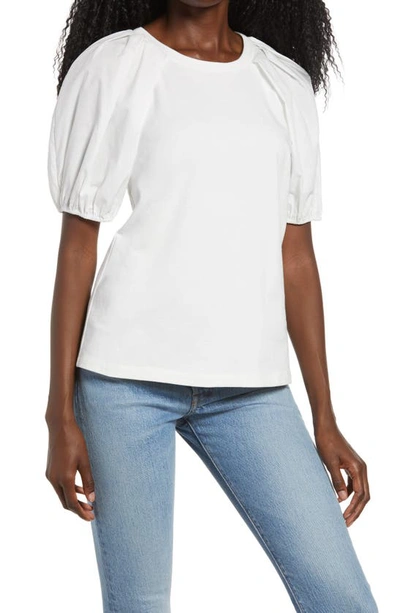 Shop English Factory Mixed Media Puff Sleeve Top In White
