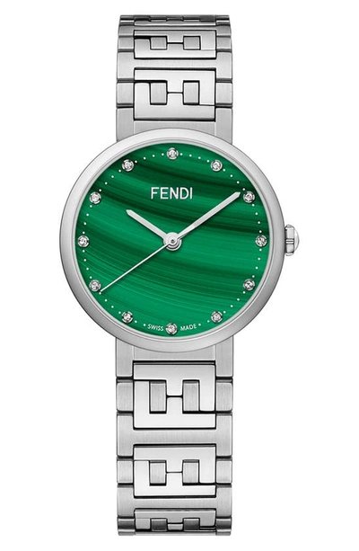 Shop Fendi Forever  Diamond Bracelet Watch, 29mm In Silver/ Green/ Silver