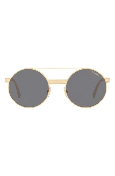 Shop Versace 52mm Polarized Round Sunglasses In Gold/ Grey