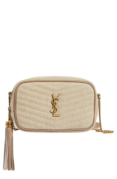 Shop Saint Laurent Mini Lou Matelasse Linen Shoulder Bag In Light Naturale/taupe