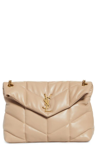 Saint Laurent Loulou Quilted Shoulder Bag Beige in Leather with