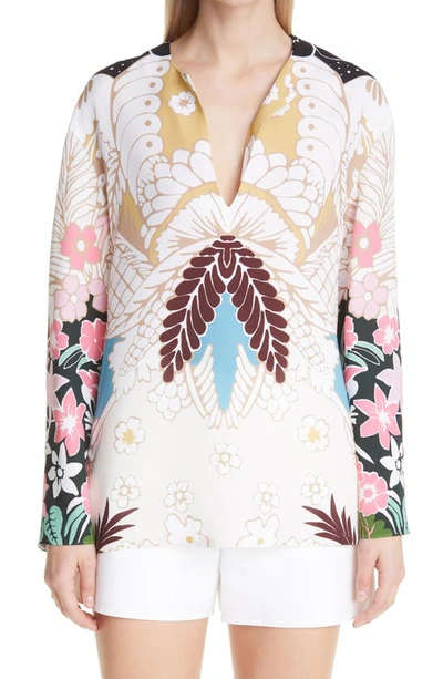 Shop Valentino Arazzo Print Silk Cady Blouse In Light Blue Multicolor