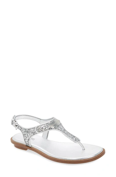 Shop Michael Michael Kors 'plate' Thong Sandal In Silver Glitter/ Leather