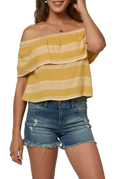 Shop O'neill Stripe Off The Shoulder Top In Mimosa