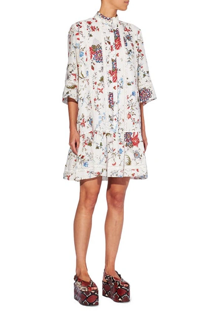 Shop Erdem Bertram Floral Print Linen Shift Dress In White / Multi