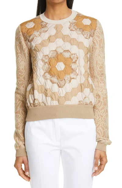 Shop Max Mara Cosmo Quilted Jacquard Knit Pullover In Albino