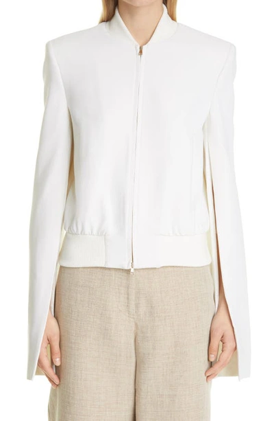 Shop Max Mara Zampata Stretch Cotton Bomber Jacket In Optical White