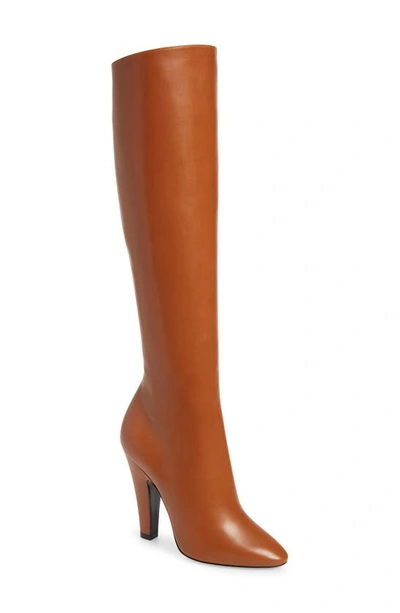 Shop Saint Laurent Over The Knee Boot In Cuoio