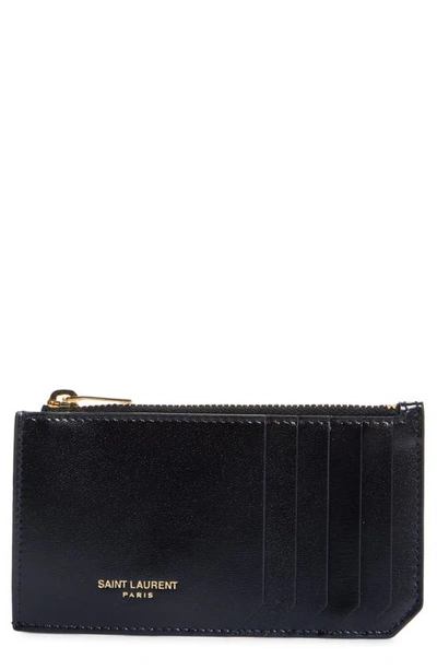Shop Saint Laurent Zip Leather Card Case In Nero