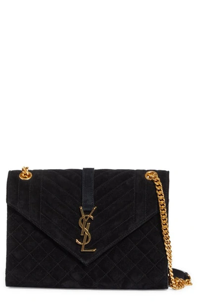 Shop Saint Laurent Medium Cassandra Suede Envelope Bag In Black