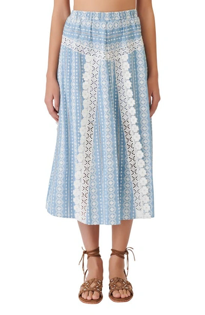 Maje Womens Light Blue Javiana Broderie Anglaise Cotton Midi Skirt 6 |  ModeSens
