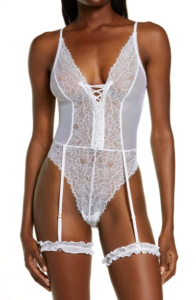 Shop Mapalé Strappy Lace Teddy With Garter Straps In White