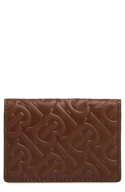 Shop Burberry Monogram Embossed Leather Card Case In Brown