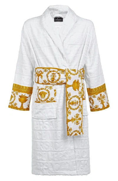 Shop Versace Barocco Terry Robe In White
