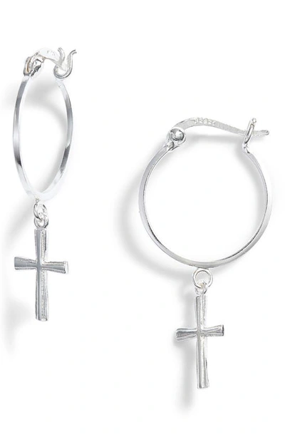 Shop Argento Vivo Cross Drop Hoop Earrings In Silver