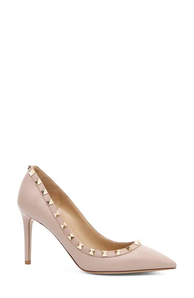 Shop Valentino Rockstud Pointed Toe Pump In Poudre Pebbled Leather