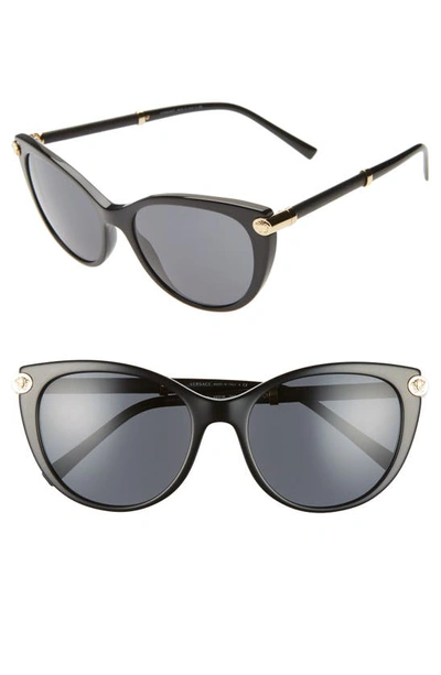 Shop Versace 55mm Cat Eye Sunglasses In Black Solid