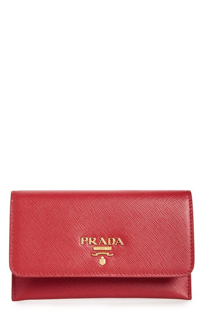 Shop Prada Saffiano Leather Envelope Card Case In 68z Fuoco