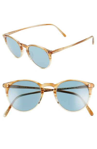 Shop Oliver Peoples O'malley 48mm Polarized Round Sunglasses In Honey Vsb/ Teal Polar