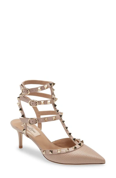 Shop Valentino Rockstud Pointy Toe Pump In Poudre Leather