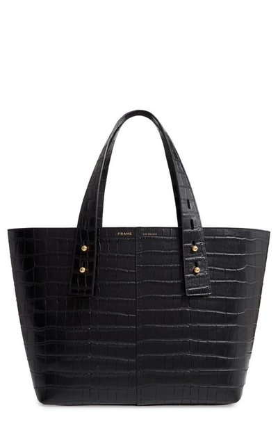 Shop Frame Les Second Medium Embossed Leather Tote In Noir Croco